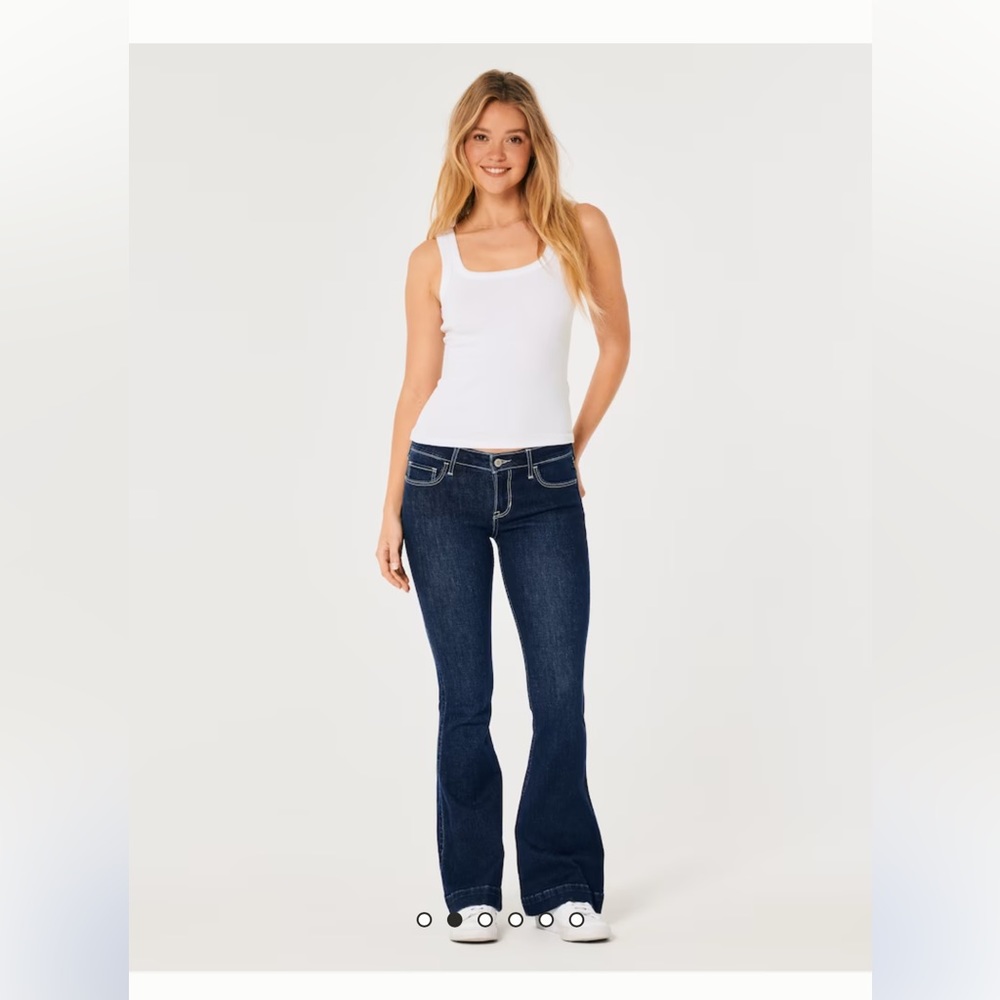 NWT Hollister Low-Rise Dark Wash Contrast Stitch Flare Jeans